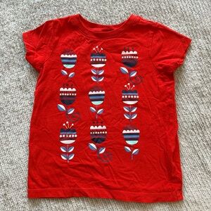 Hanna Andersson Girls Red Floral Print Tee Shirt Size 120 US 6 7